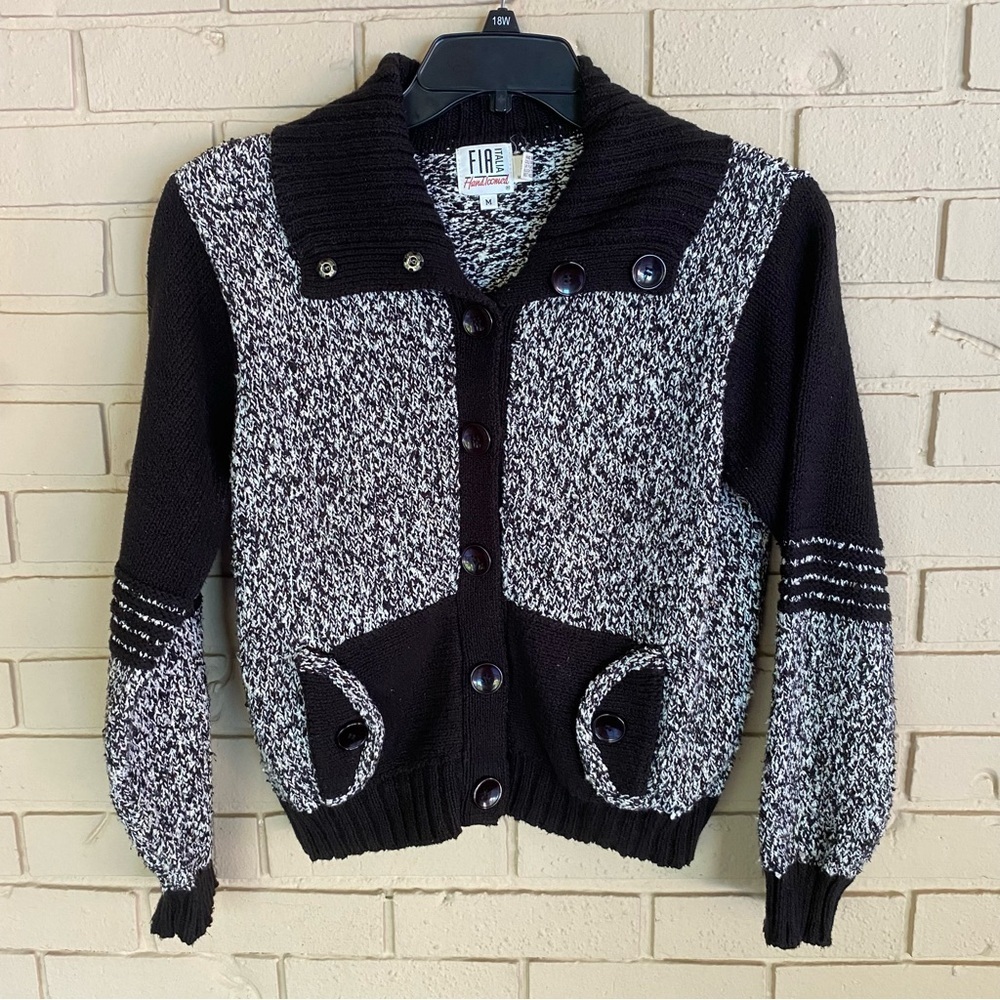 Vintage Fia Italia Handloomed Cardigan Sweater Art To Wear Artsy Womens M 80s
